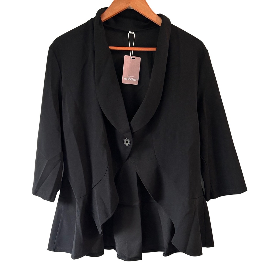 Kohl's‎ Yesfashion Black 3/4 Sleeve Single Button Black Blazer Women's Large NWT
